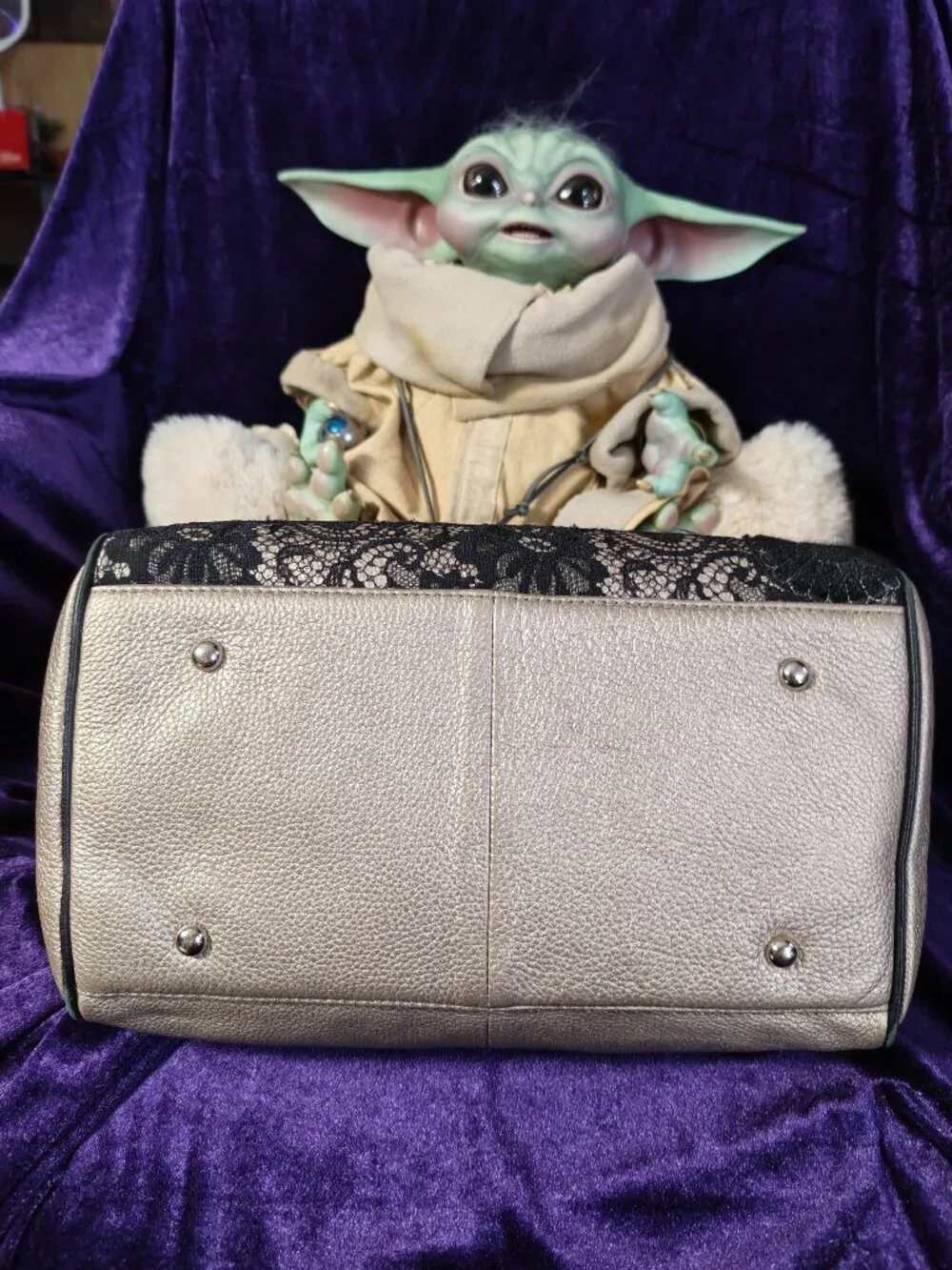 Frosting by Mary Norton Gold Leather and Lace Barrel Bag & Patricia Nash Wallet